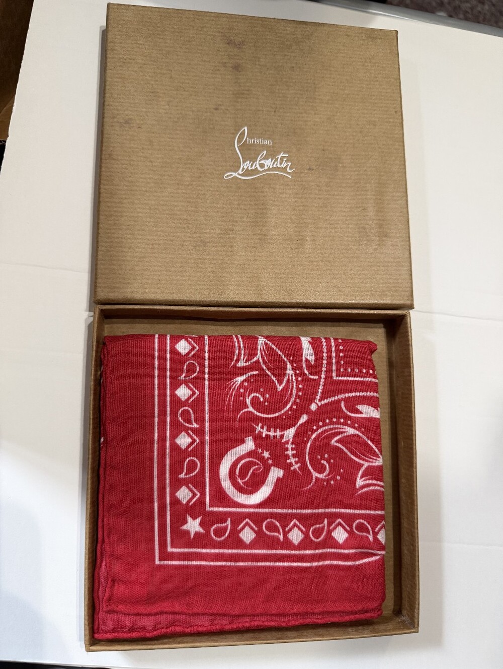 Christian Louboutin NIB Red CL Bandana with Shopping Bag